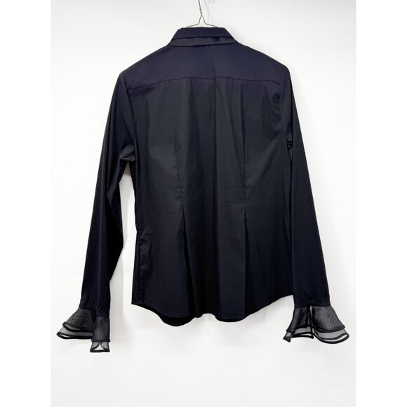 Chic Black Ruffled Women's Button Down Shirt - Picture 6 of 12